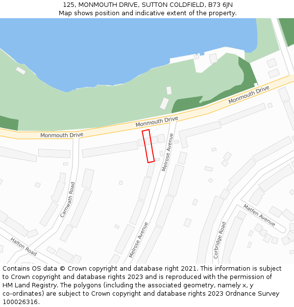 125, MONMOUTH DRIVE, SUTTON COLDFIELD, B73 6JN: Location map and indicative extent of plot