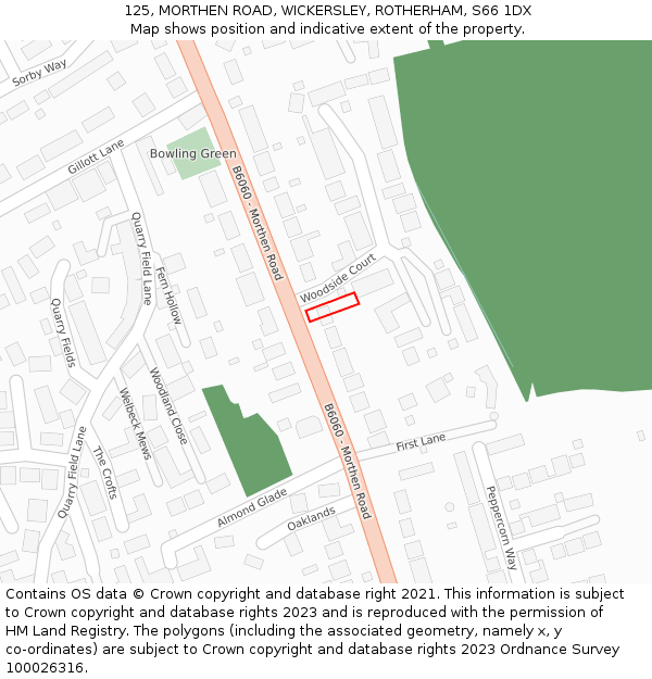 125, MORTHEN ROAD, WICKERSLEY, ROTHERHAM, S66 1DX: Location map and indicative extent of plot