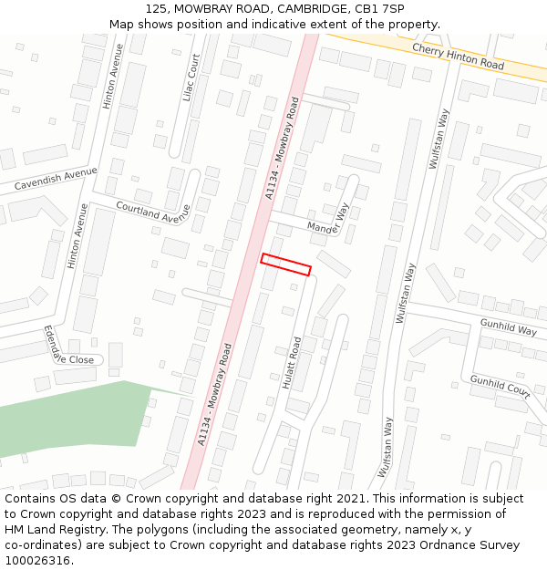 125, MOWBRAY ROAD, CAMBRIDGE, CB1 7SP: Location map and indicative extent of plot