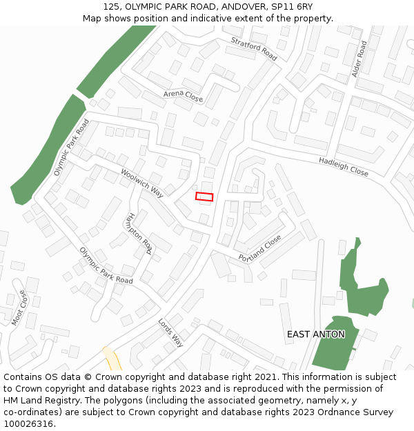 125, OLYMPIC PARK ROAD, ANDOVER, SP11 6RY: Location map and indicative extent of plot