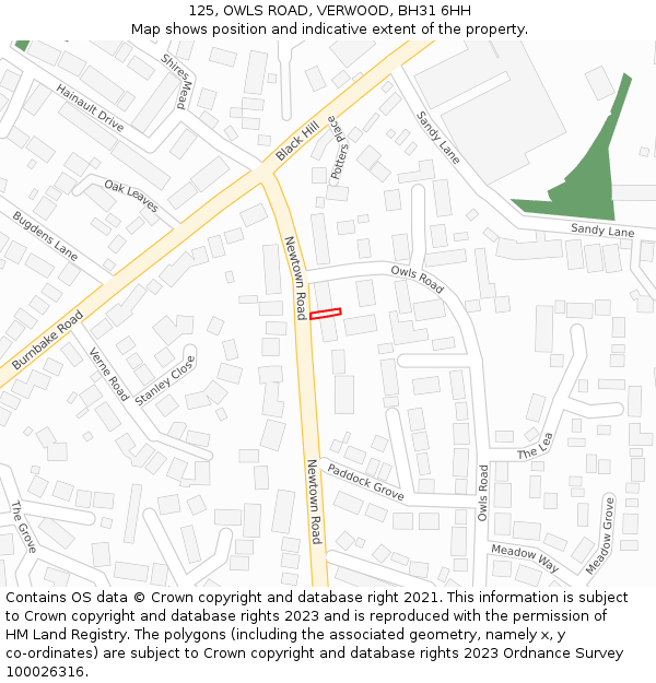 125, OWLS ROAD, VERWOOD, BH31 6HH: Location map and indicative extent of plot