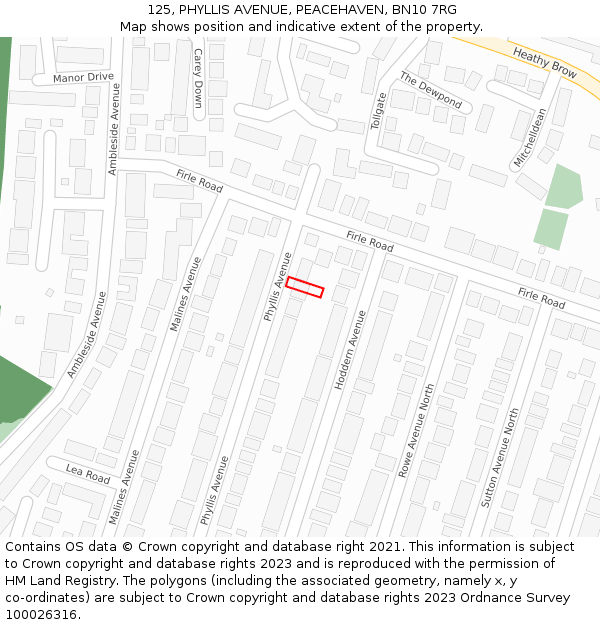 125, PHYLLIS AVENUE, PEACEHAVEN, BN10 7RG: Location map and indicative extent of plot