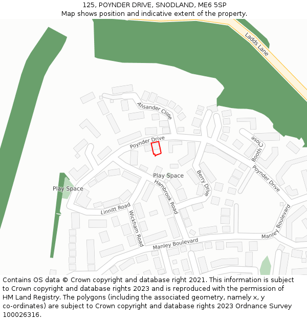 125, POYNDER DRIVE, SNODLAND, ME6 5SP: Location map and indicative extent of plot