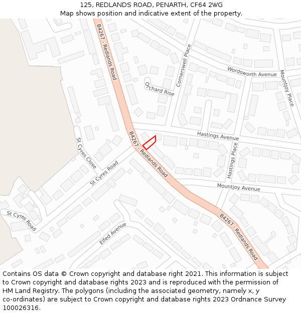 125, REDLANDS ROAD, PENARTH, CF64 2WG: Location map and indicative extent of plot