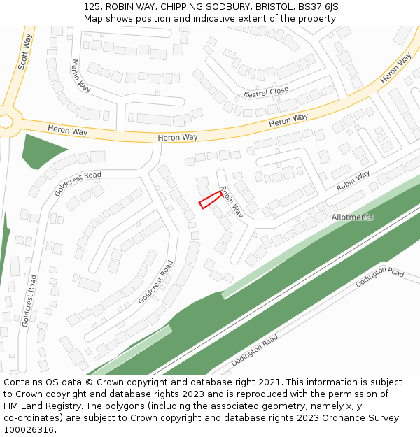 125, ROBIN WAY, CHIPPING SODBURY, BRISTOL, BS37 6JS: Location map and indicative extent of plot