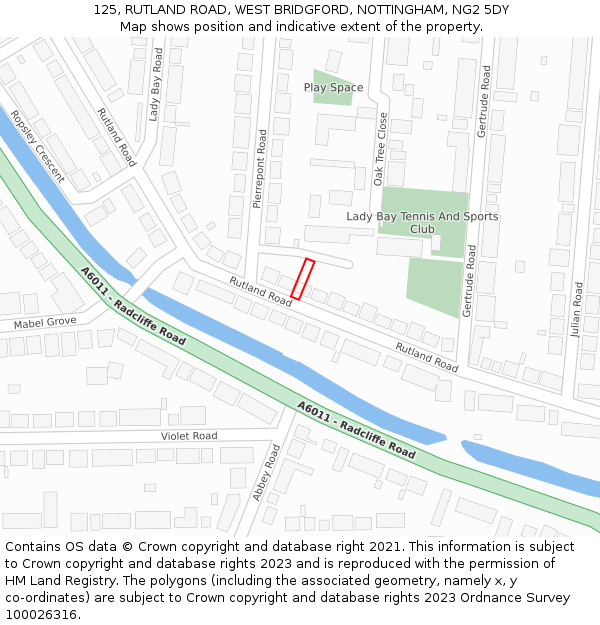 125, RUTLAND ROAD, WEST BRIDGFORD, NOTTINGHAM, NG2 5DY: Location map and indicative extent of plot