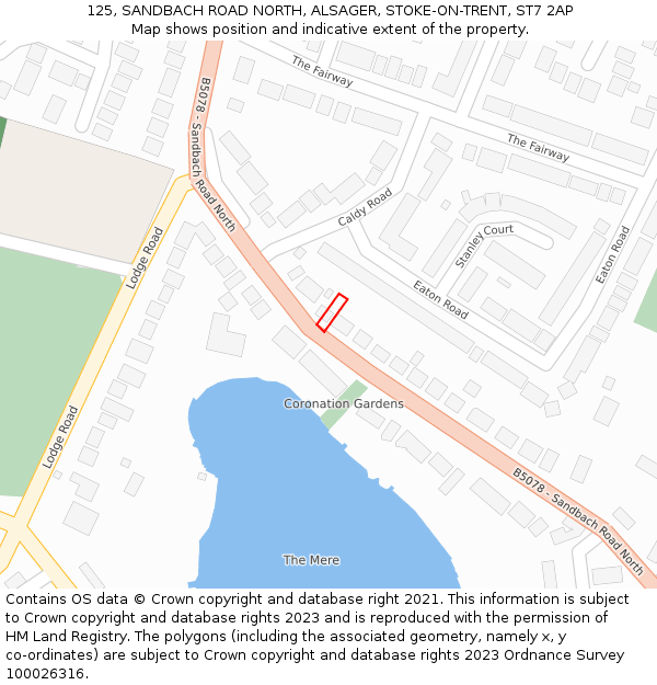 125, SANDBACH ROAD NORTH, ALSAGER, STOKE-ON-TRENT, ST7 2AP: Location map and indicative extent of plot