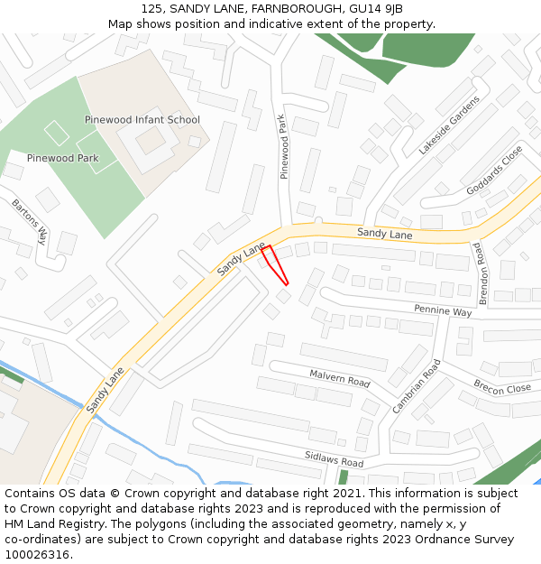 125, SANDY LANE, FARNBOROUGH, GU14 9JB: Location map and indicative extent of plot