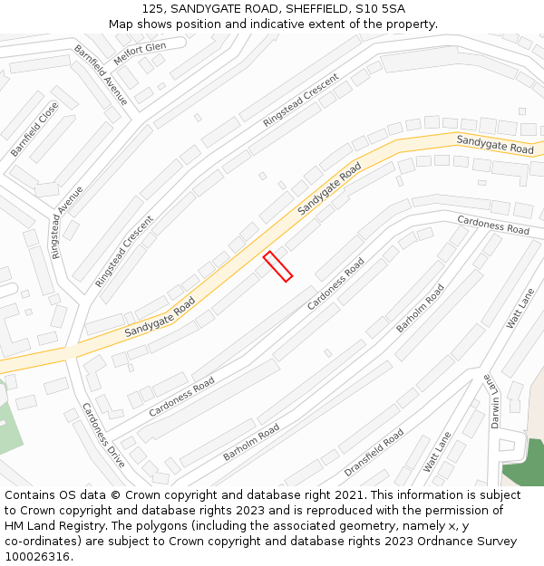 125, SANDYGATE ROAD, SHEFFIELD, S10 5SA: Location map and indicative extent of plot