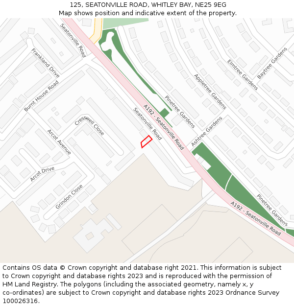 125, SEATONVILLE ROAD, WHITLEY BAY, NE25 9EG: Location map and indicative extent of plot