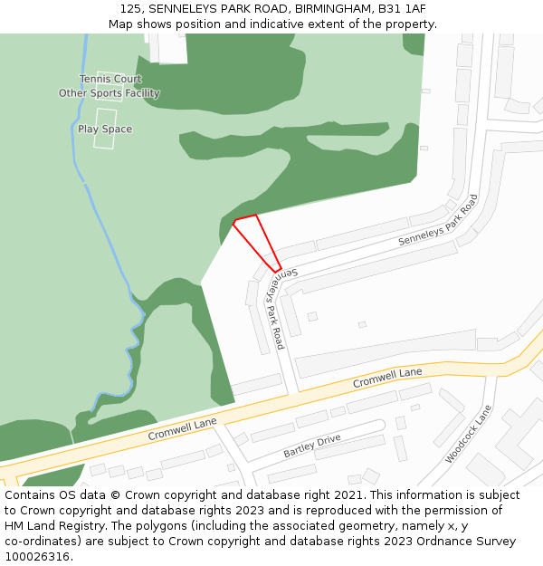 125, SENNELEYS PARK ROAD, BIRMINGHAM, B31 1AF: Location map and indicative extent of plot