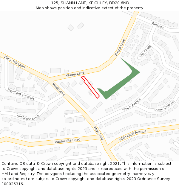 125, SHANN LANE, KEIGHLEY, BD20 6ND: Location map and indicative extent of plot