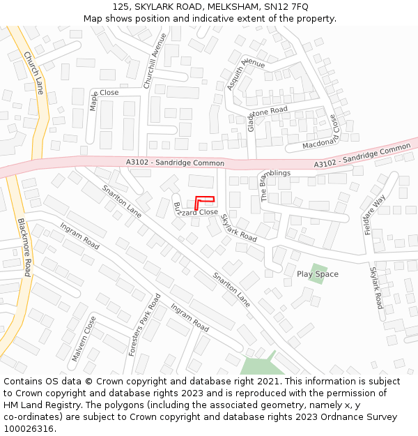 125, SKYLARK ROAD, MELKSHAM, SN12 7FQ: Location map and indicative extent of plot