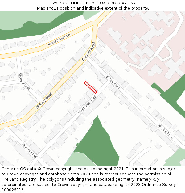 125, SOUTHFIELD ROAD, OXFORD, OX4 1NY: Location map and indicative extent of plot