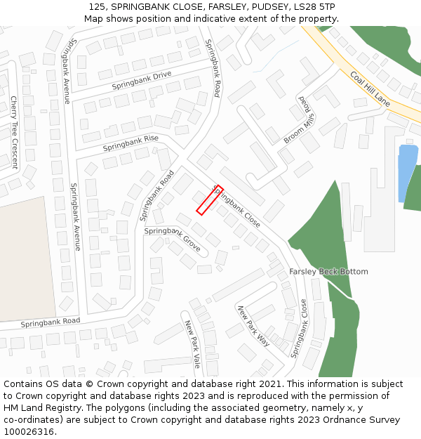 125, SPRINGBANK CLOSE, FARSLEY, PUDSEY, LS28 5TP: Location map and indicative extent of plot