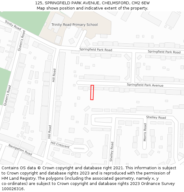 125, SPRINGFIELD PARK AVENUE, CHELMSFORD, CM2 6EW: Location map and indicative extent of plot