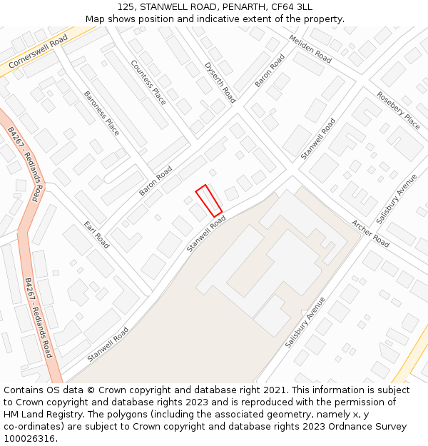 125, STANWELL ROAD, PENARTH, CF64 3LL: Location map and indicative extent of plot