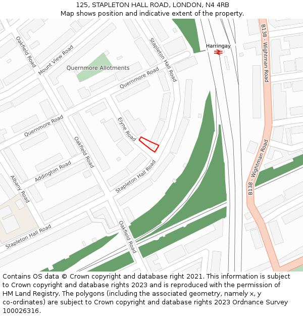 125, STAPLETON HALL ROAD, LONDON, N4 4RB: Location map and indicative extent of plot