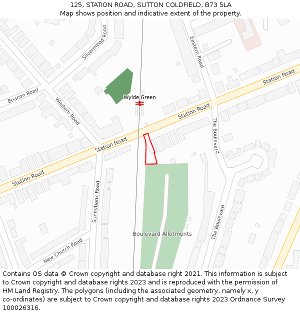 125, STATION ROAD, SUTTON COLDFIELD, B73 5LA: Location map and indicative extent of plot