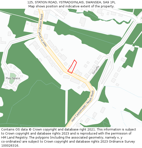 125, STATION ROAD, YSTRADGYNLAIS, SWANSEA, SA9 1PL: Location map and indicative extent of plot