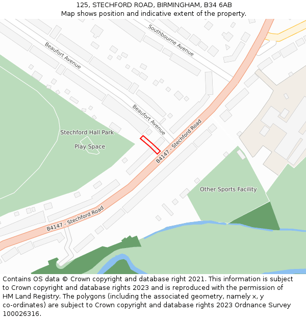 125, STECHFORD ROAD, BIRMINGHAM, B34 6AB: Location map and indicative extent of plot