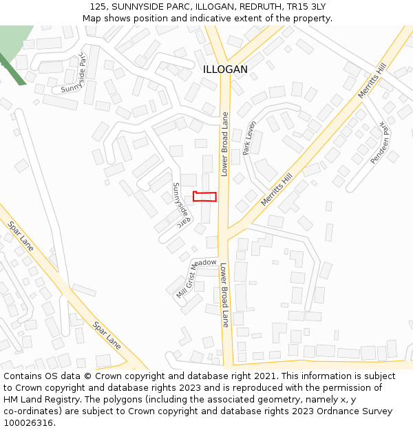 125, SUNNYSIDE PARC, ILLOGAN, REDRUTH, TR15 3LY: Location map and indicative extent of plot