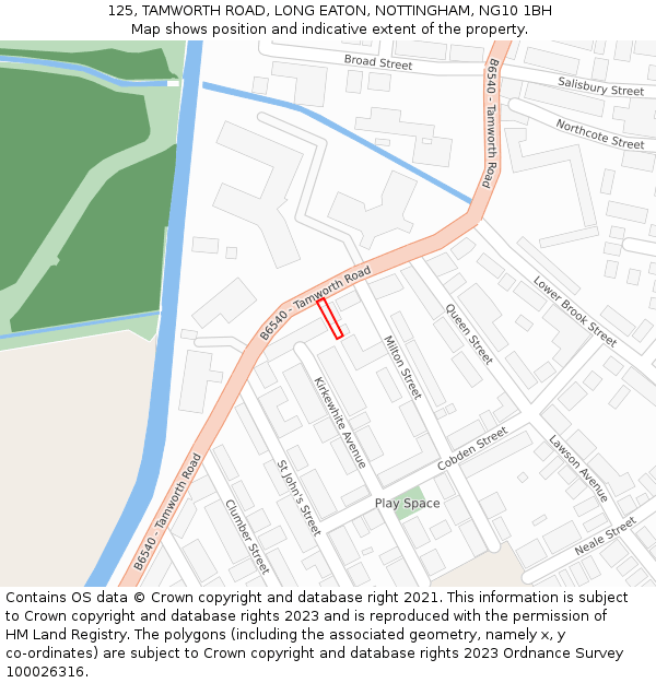 125, TAMWORTH ROAD, LONG EATON, NOTTINGHAM, NG10 1BH: Location map and indicative extent of plot