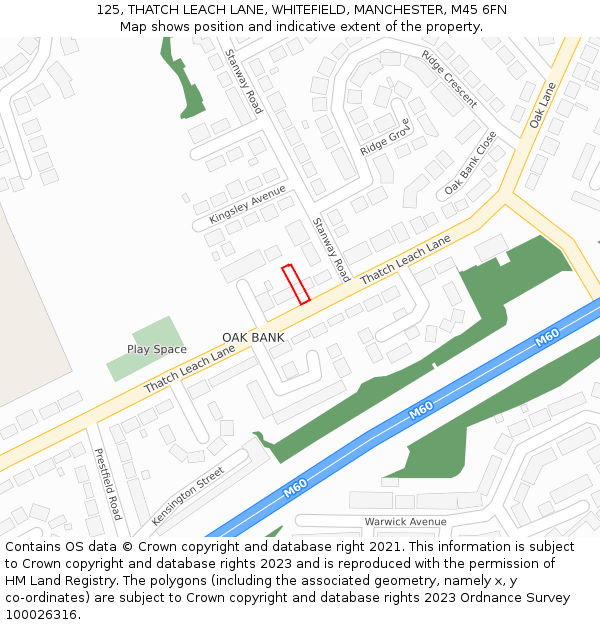 125, THATCH LEACH LANE, WHITEFIELD, MANCHESTER, M45 6FN: Location map and indicative extent of plot