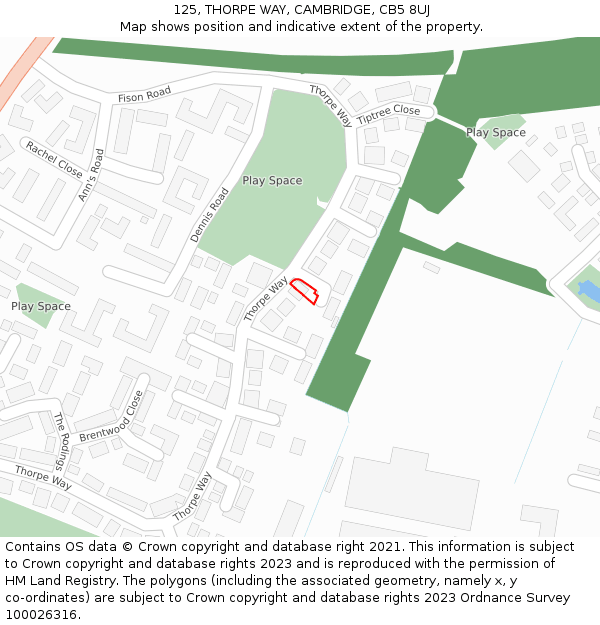 125, THORPE WAY, CAMBRIDGE, CB5 8UJ: Location map and indicative extent of plot