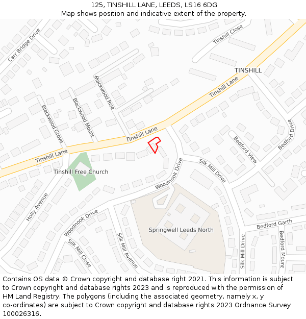 125, TINSHILL LANE, LEEDS, LS16 6DG: Location map and indicative extent of plot