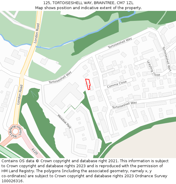 125, TORTOISESHELL WAY, BRAINTREE, CM7 1ZL: Location map and indicative extent of plot