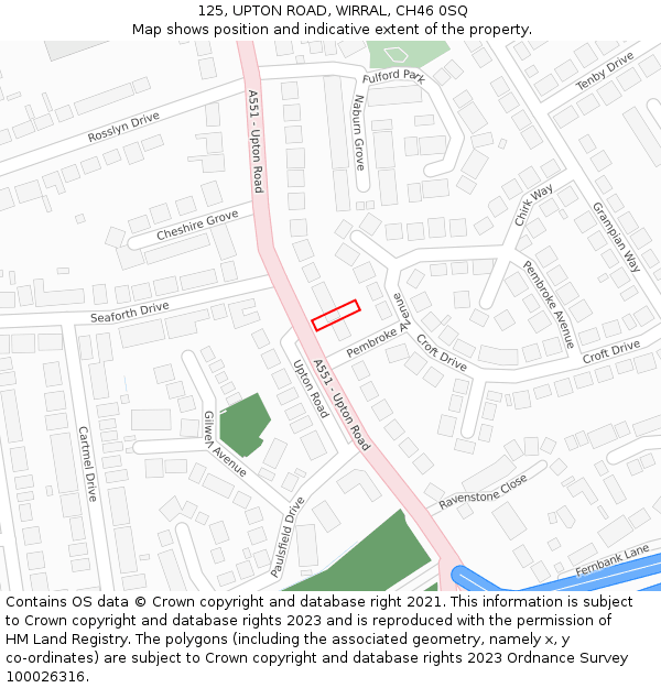 125, UPTON ROAD, WIRRAL, CH46 0SQ: Location map and indicative extent of plot