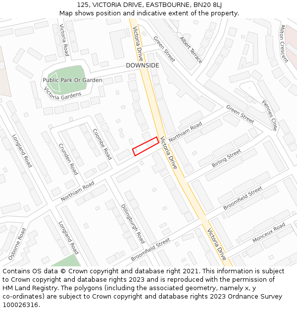 125, VICTORIA DRIVE, EASTBOURNE, BN20 8LJ: Location map and indicative extent of plot