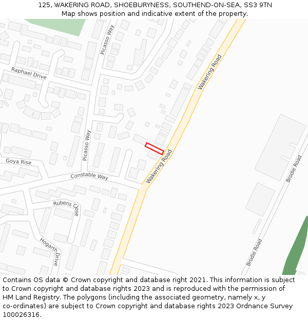 125, WAKERING ROAD, SHOEBURYNESS, SOUTHEND-ON-SEA, SS3 9TN: Location map and indicative extent of plot