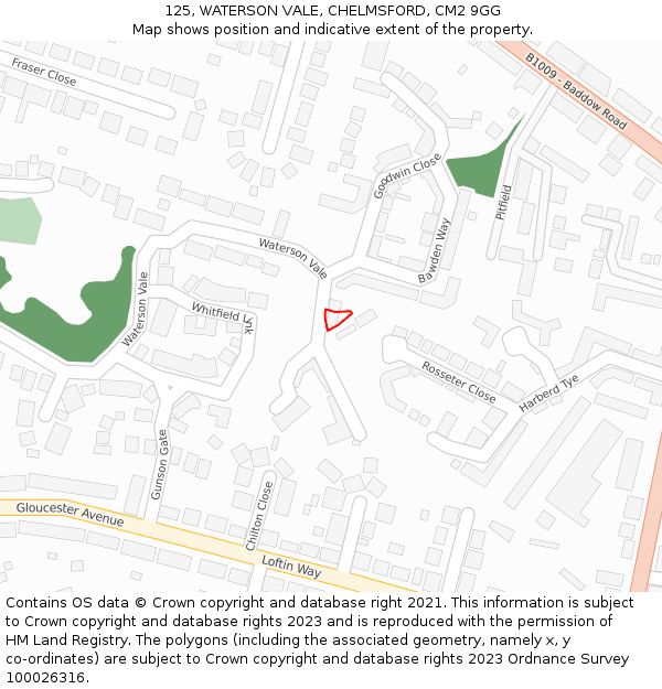 125, WATERSON VALE, CHELMSFORD, CM2 9GG: Location map and indicative extent of plot