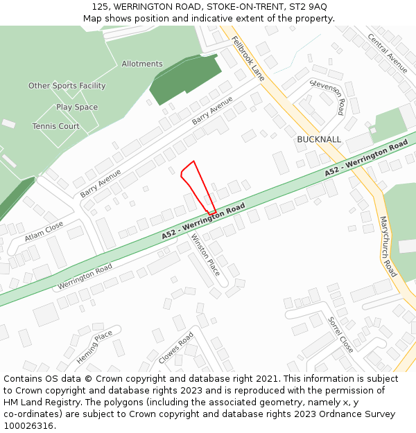 125, WERRINGTON ROAD, STOKE-ON-TRENT, ST2 9AQ: Location map and indicative extent of plot