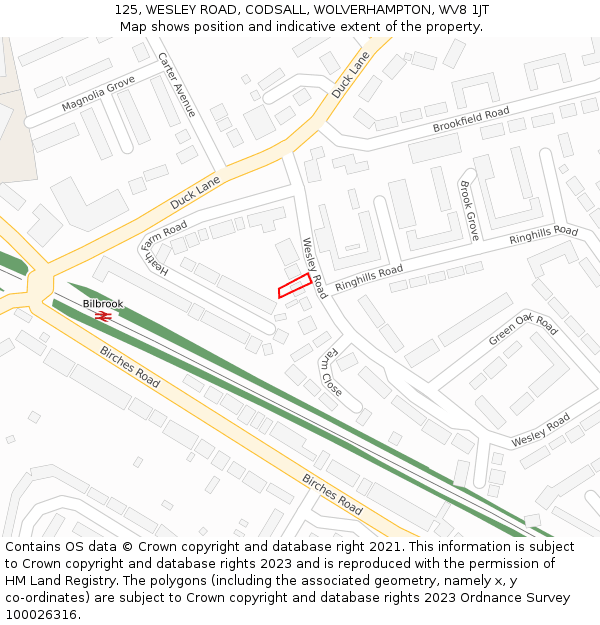 125, WESLEY ROAD, CODSALL, WOLVERHAMPTON, WV8 1JT: Location map and indicative extent of plot