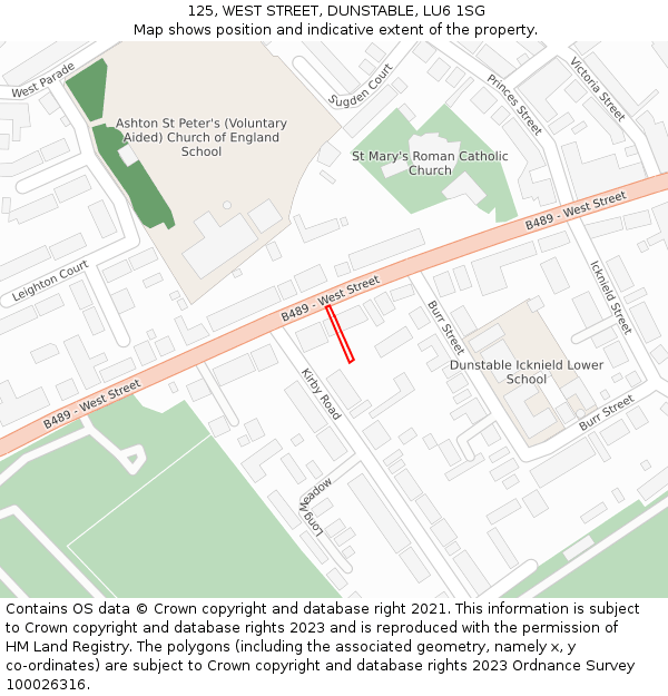 125, WEST STREET, DUNSTABLE, LU6 1SG: Location map and indicative extent of plot