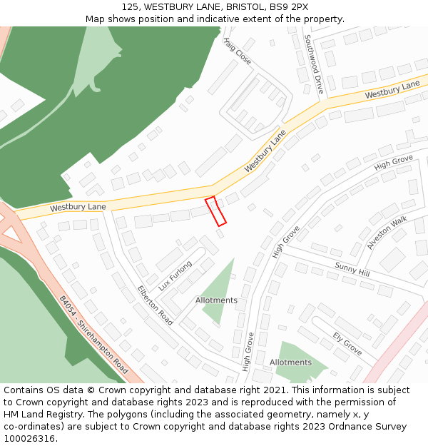 125, WESTBURY LANE, BRISTOL, BS9 2PX: Location map and indicative extent of plot