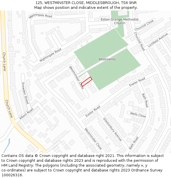 125, WESTMINSTER CLOSE, MIDDLESBROUGH, TS6 9NR: Location map and indicative extent of plot