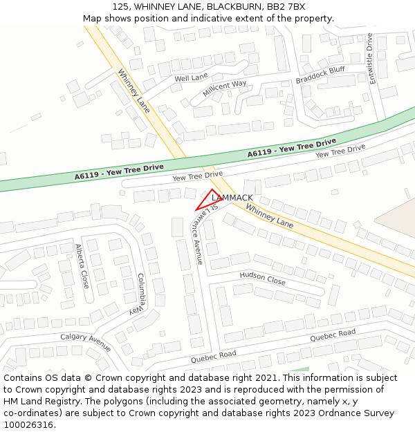 125, WHINNEY LANE, BLACKBURN, BB2 7BX: Location map and indicative extent of plot