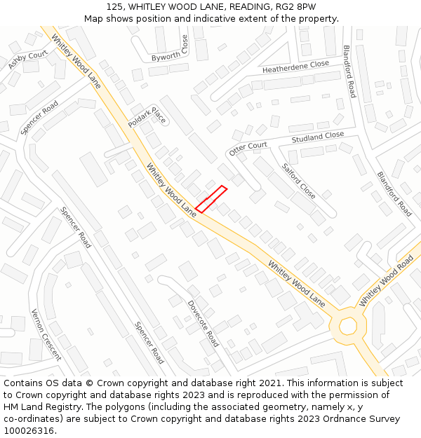 125, WHITLEY WOOD LANE, READING, RG2 8PW: Location map and indicative extent of plot