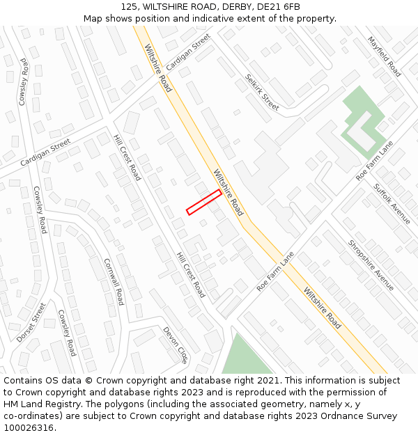 125, WILTSHIRE ROAD, DERBY, DE21 6FB: Location map and indicative extent of plot