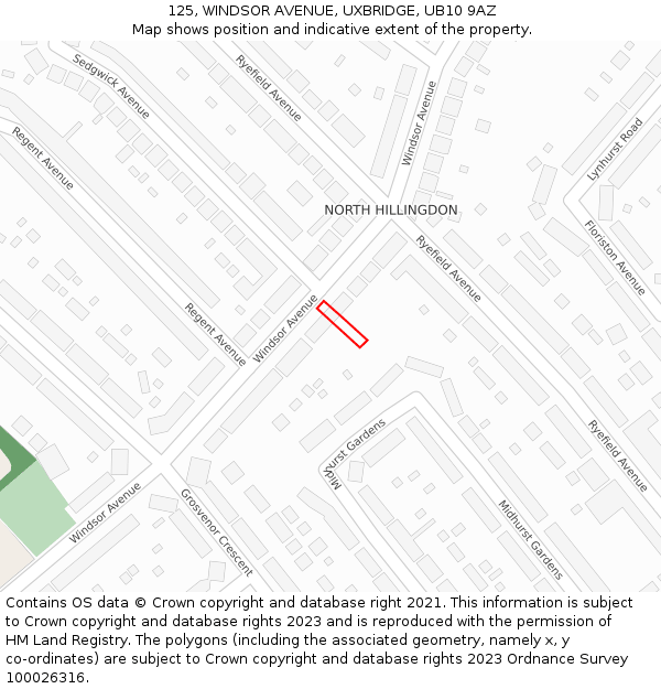 125, WINDSOR AVENUE, UXBRIDGE, UB10 9AZ: Location map and indicative extent of plot