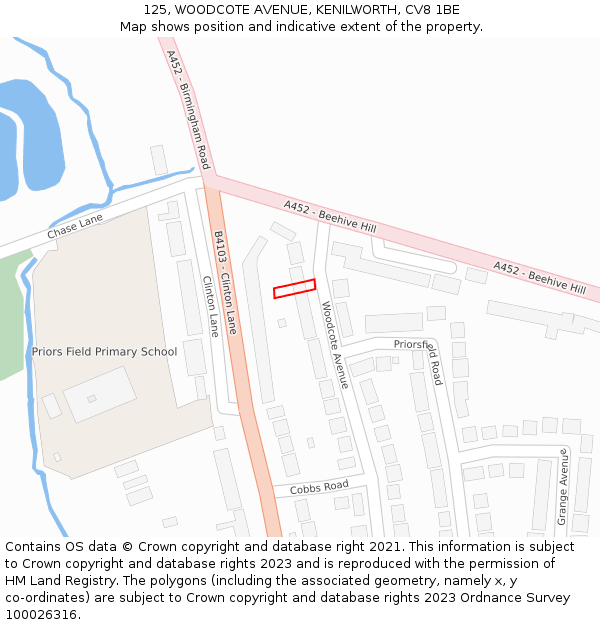 125, WOODCOTE AVENUE, KENILWORTH, CV8 1BE: Location map and indicative extent of plot