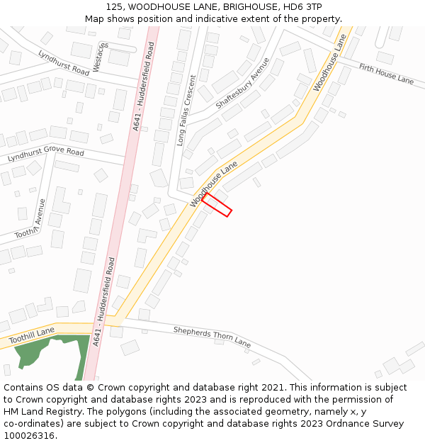 125, WOODHOUSE LANE, BRIGHOUSE, HD6 3TP: Location map and indicative extent of plot