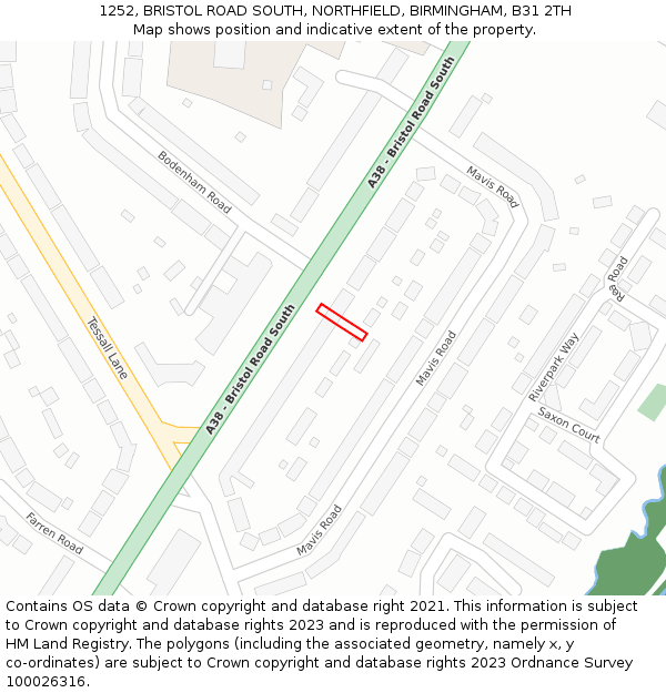 1252, BRISTOL ROAD SOUTH, NORTHFIELD, BIRMINGHAM, B31 2TH: Location map and indicative extent of plot