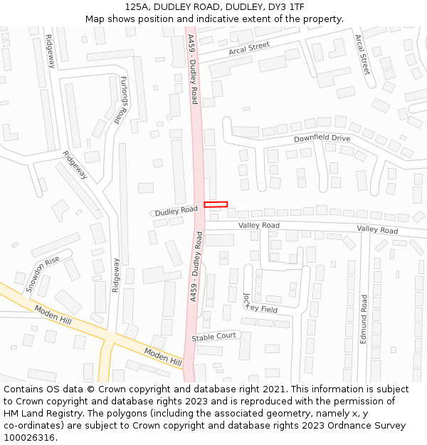 125A, DUDLEY ROAD, DUDLEY, DY3 1TF: Location map and indicative extent of plot