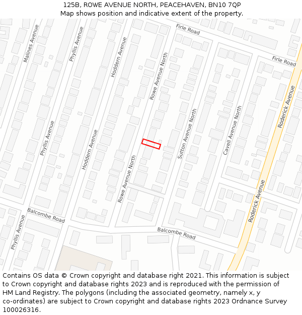 125B, ROWE AVENUE NORTH, PEACEHAVEN, BN10 7QP: Location map and indicative extent of plot