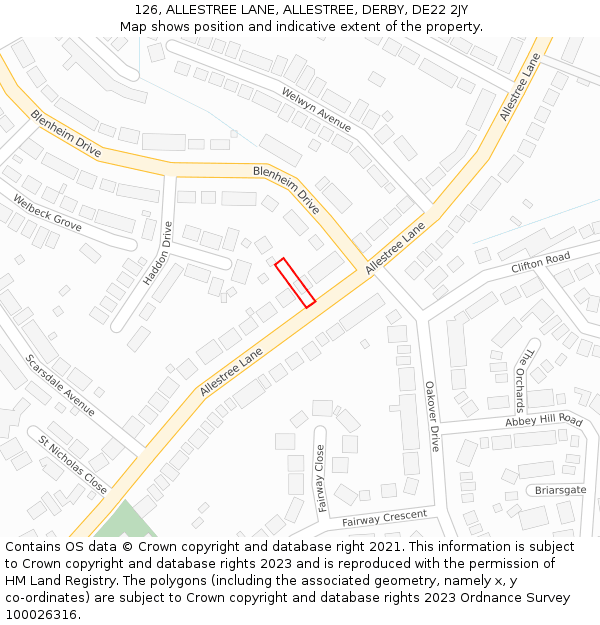 126, ALLESTREE LANE, ALLESTREE, DERBY, DE22 2JY: Location map and indicative extent of plot